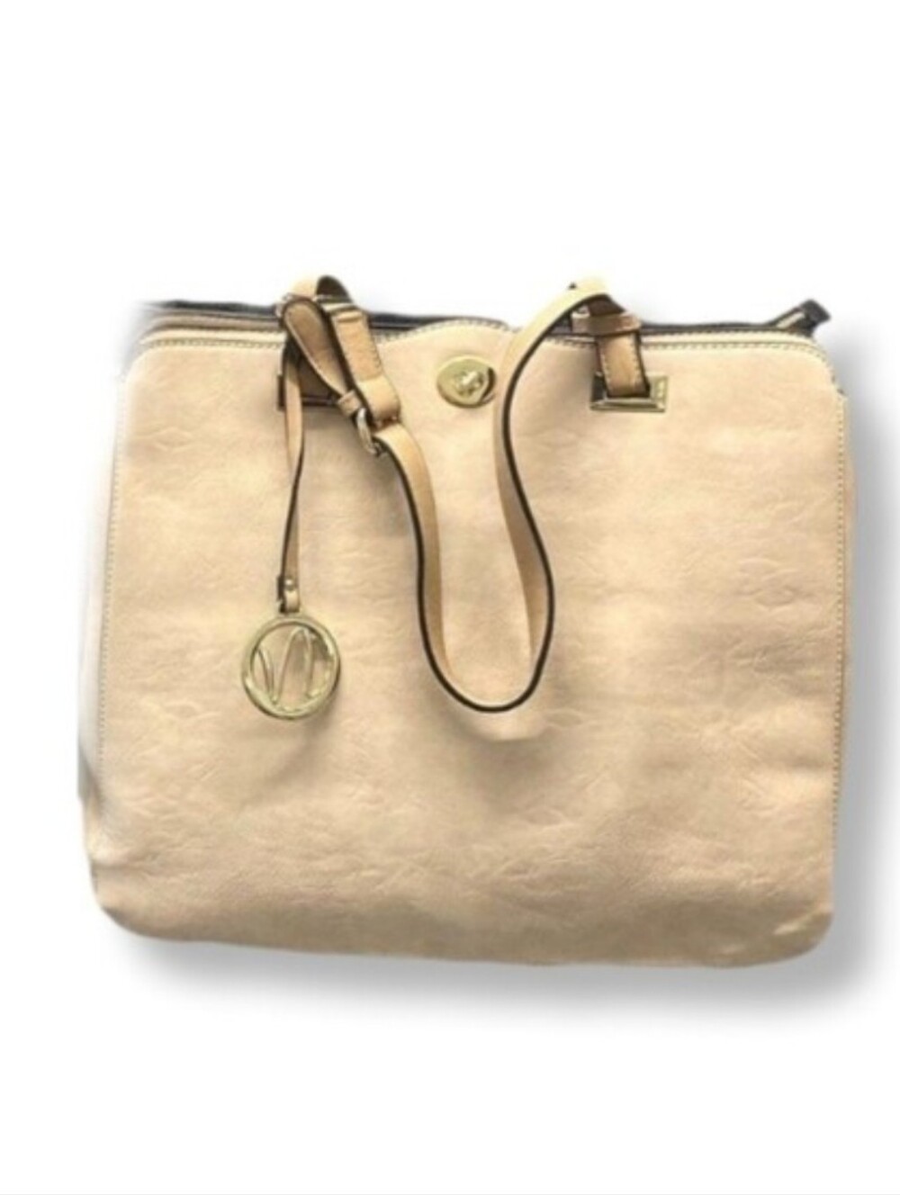 Simply Noelle Beige Tote with Tan Handles and Gold Accent - Picture 11 of 11